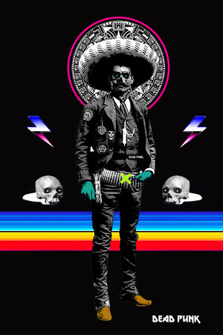 El Dead Punkxican Aztec Edition mixed media painting